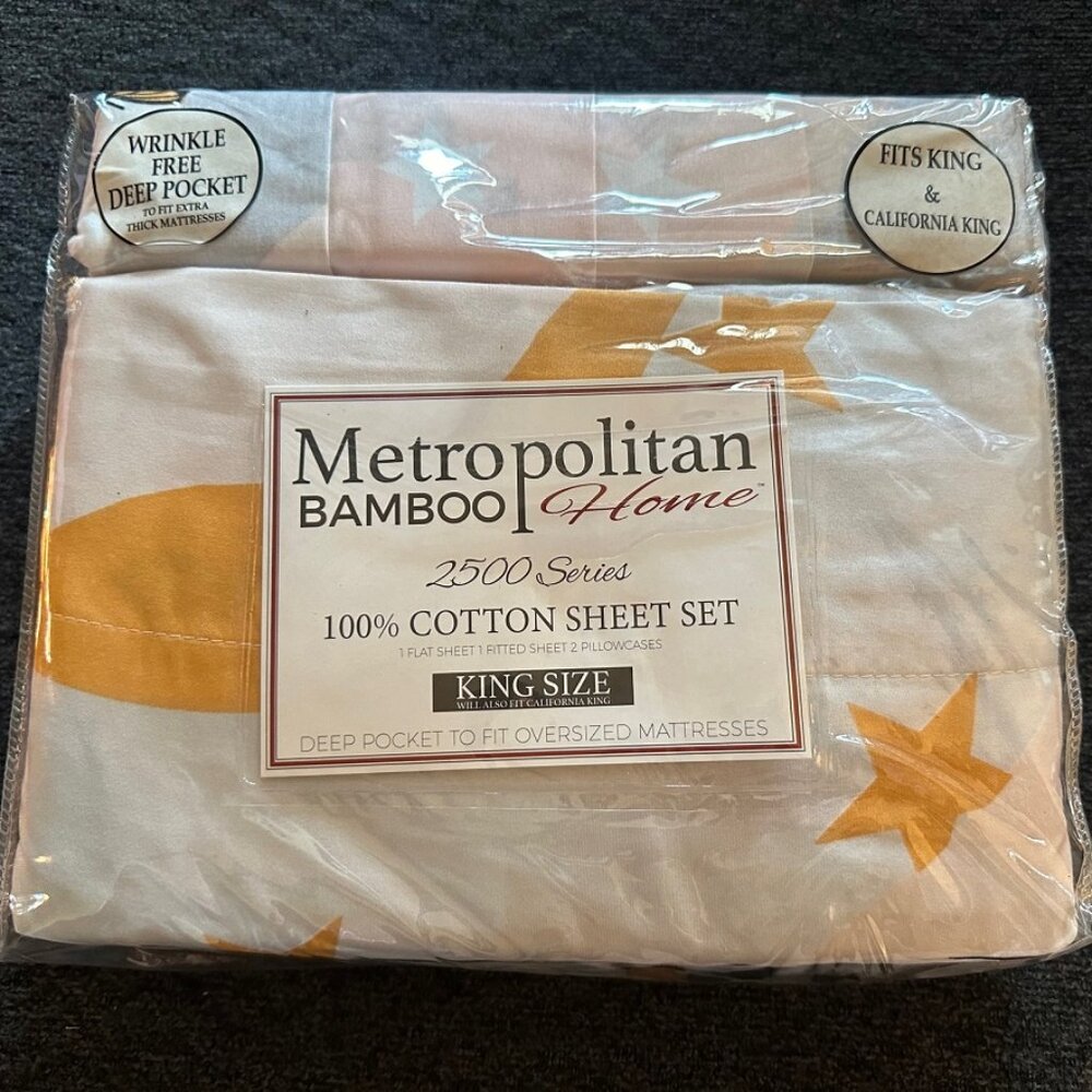 Metropolitan Bamboo Home King Sheet Set 2500 T.C. Egyptian Cotton-Yellow Stars